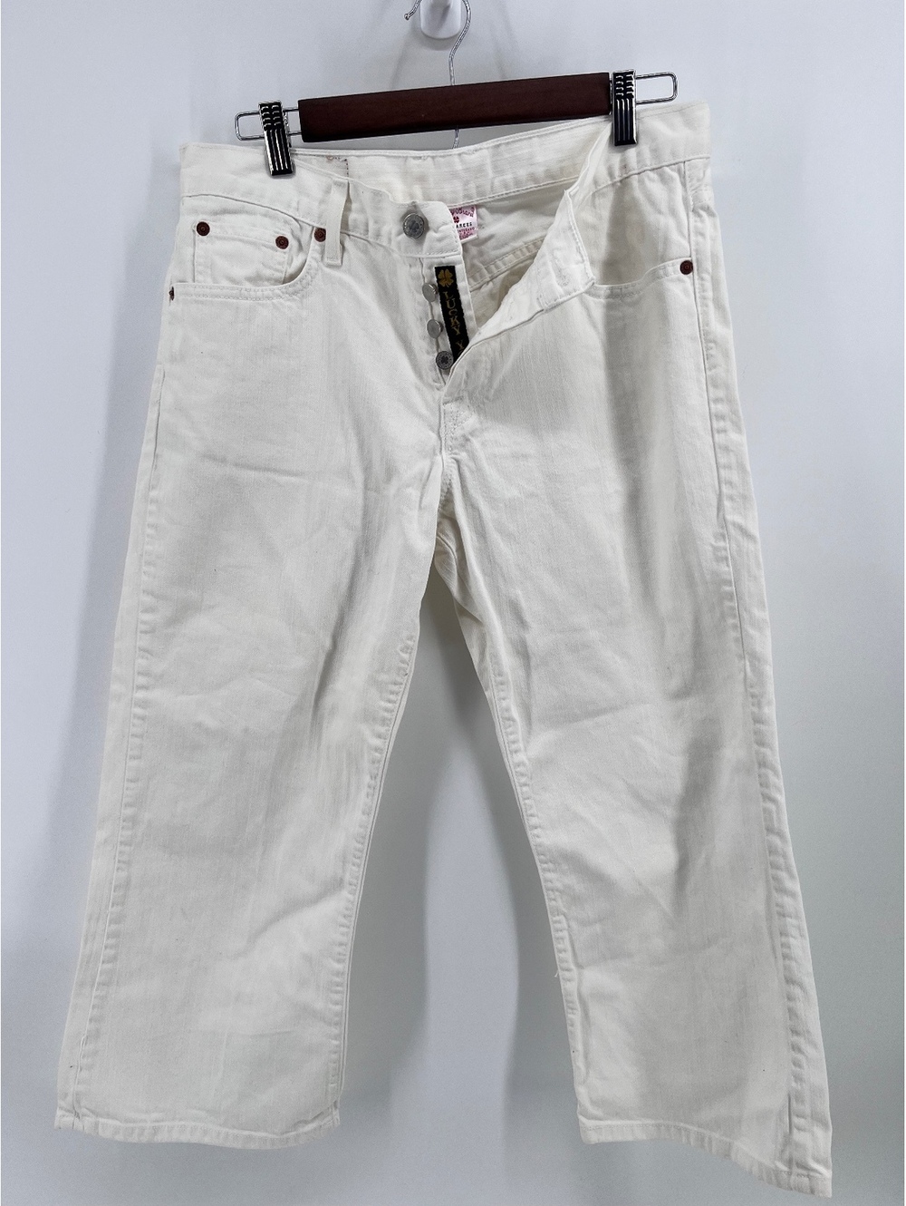 Lucky Brand Vintage 90s Y2K Dungarees White Crop Jeans USA Made Size 10 30